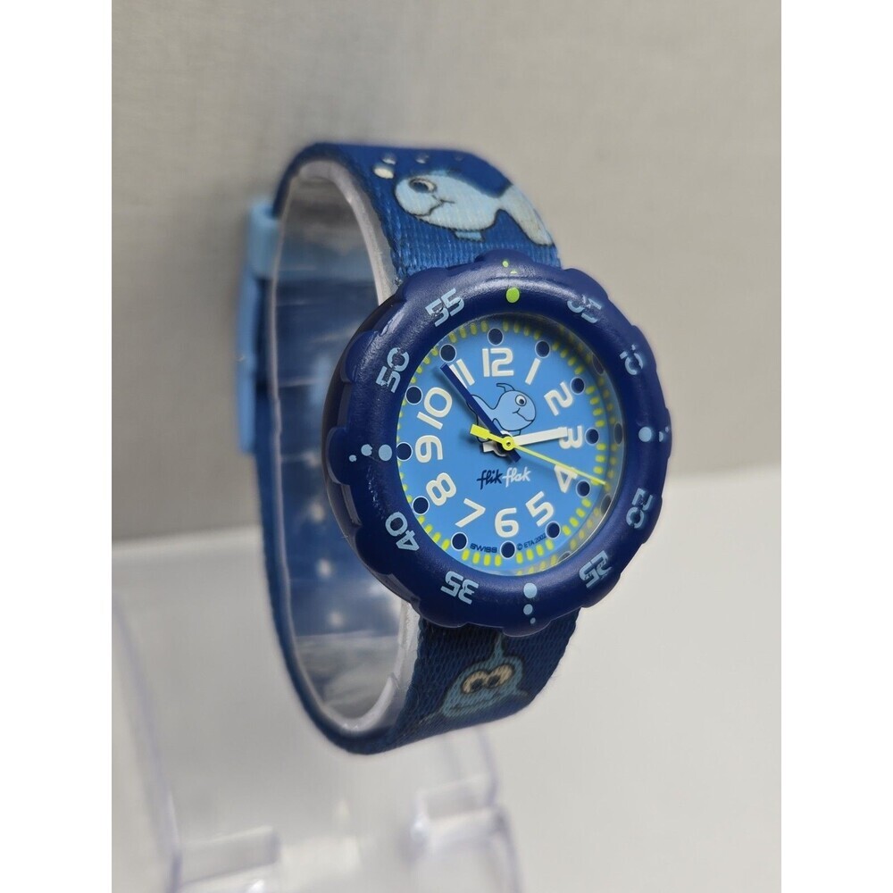 Vintage Flik Flak Swatch Kids Fish Blue Aluminum Watch Swiss Ocean New Battery - Picture 3 of 10